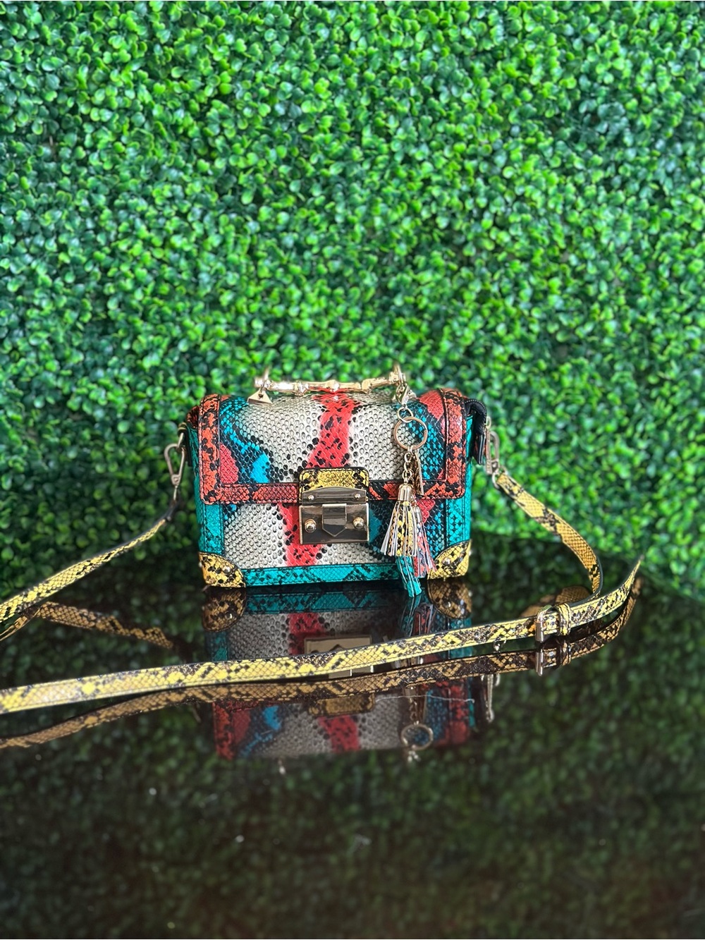 Aldo Multicolor Snake-Print Crossbody with Tassel